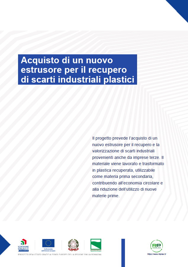 Bando regionale Acquisto di un nuovo estrusore per il recupero di scarti industriali plastici